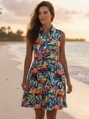 NEW Pappagallo Dress Women’s LARGE Tropical Print Sleeveless A-Line NWT‎